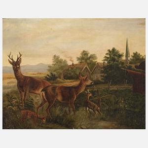 M. Doelle, Rehe vor Dorf