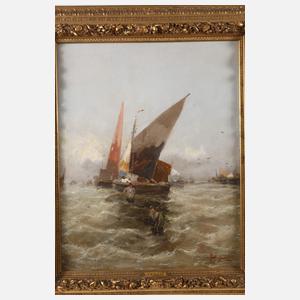 Georg Fischhof, attr., Fischerbarken an der Küste