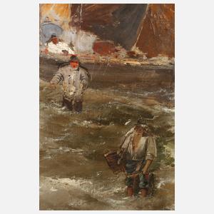 Georg Fischhof, attr., Fischerbarken an der Küste