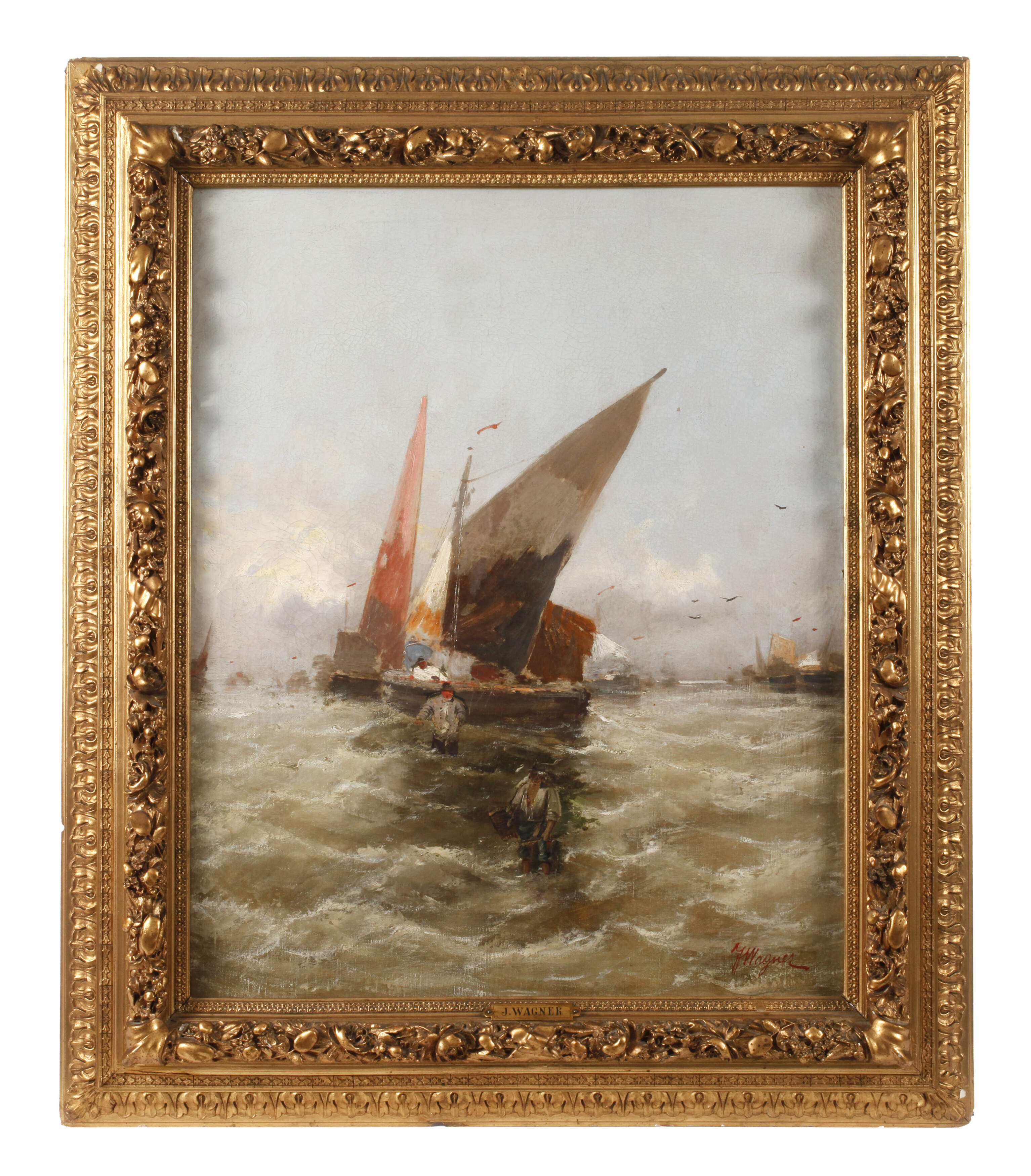 Georg Fischhof, attr., Fischerbarken an der Küste