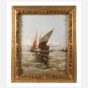 Georg Fischhof, attr., Fischerbarken an der Küste