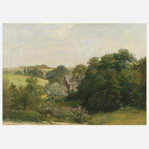 H. Hartung, Haus hinter blühenden Bäumen