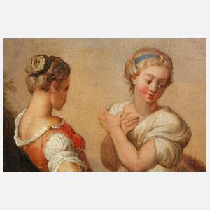 Drei Frauen in abendlicher Landschaft