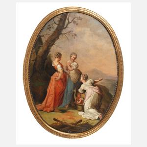 Drei Frauen in abendlicher Landschaft