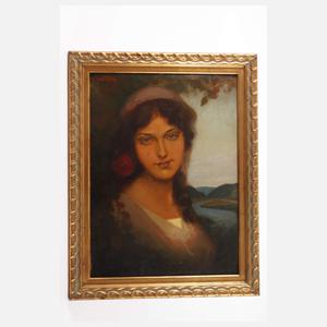 Damenportrait vor Flusslandschaft