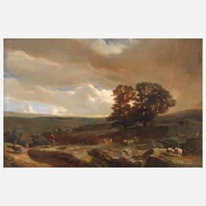 Hügelige Landschaft mit aufziehendem Gewitter