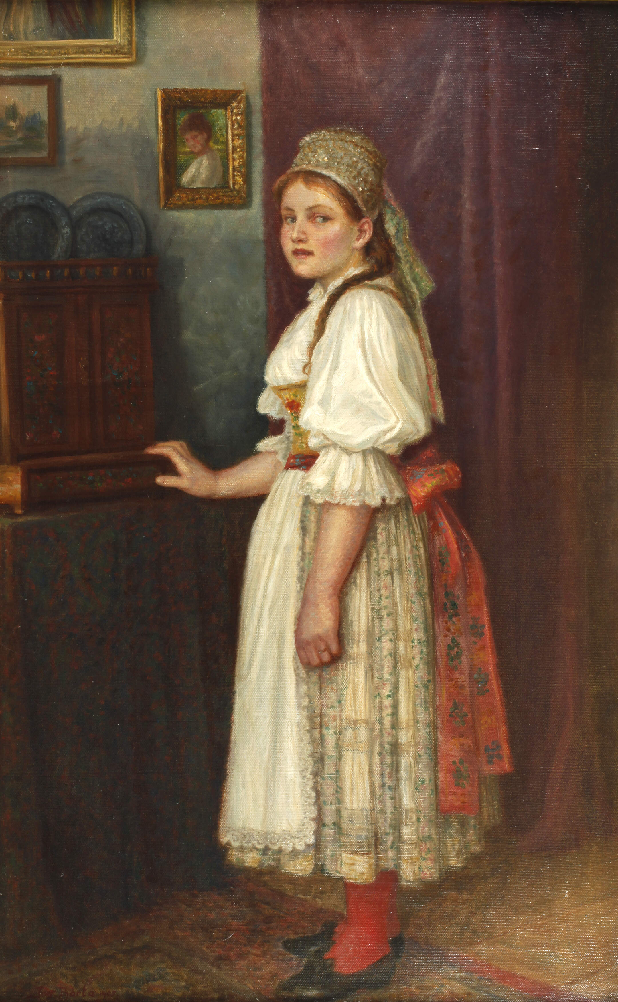 Josef Bárta, Mädchen mit Tracht im Interieur