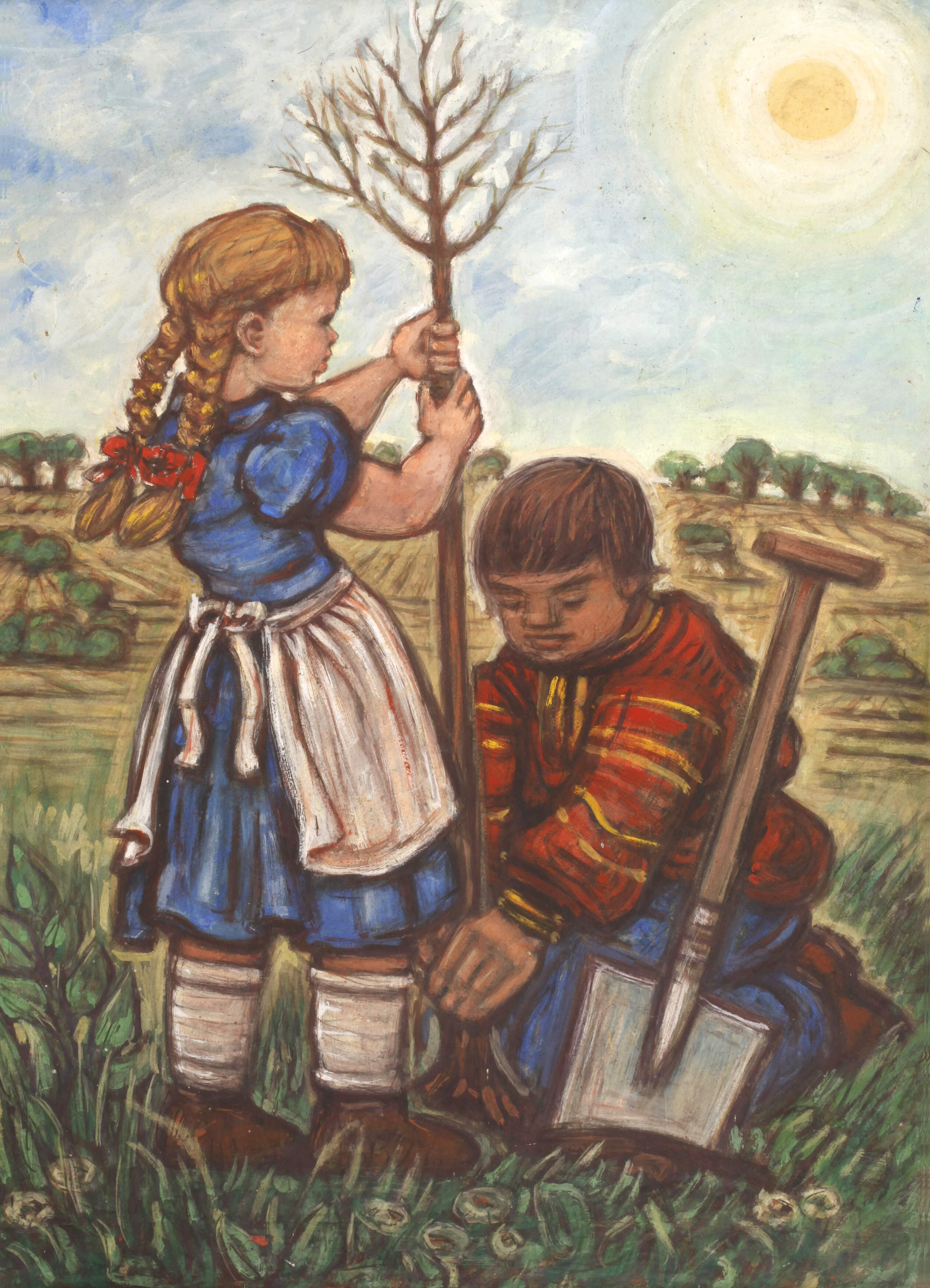 Tina Bauer-Pezellen, attr., Baumpflanzende Kinder