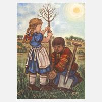 Tina Bauer-Pezellen, attr., Baumpflanzende Kinder111
