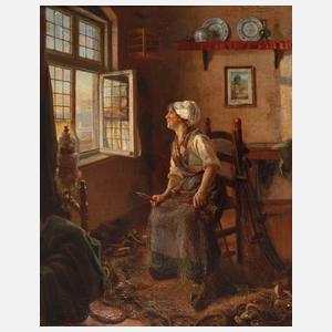 Ingeborg Christensen, Fischerfrau beim Netze flicken