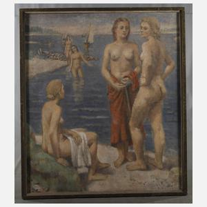 Adolf de Haer, "Badende Mädchen am Rhein"