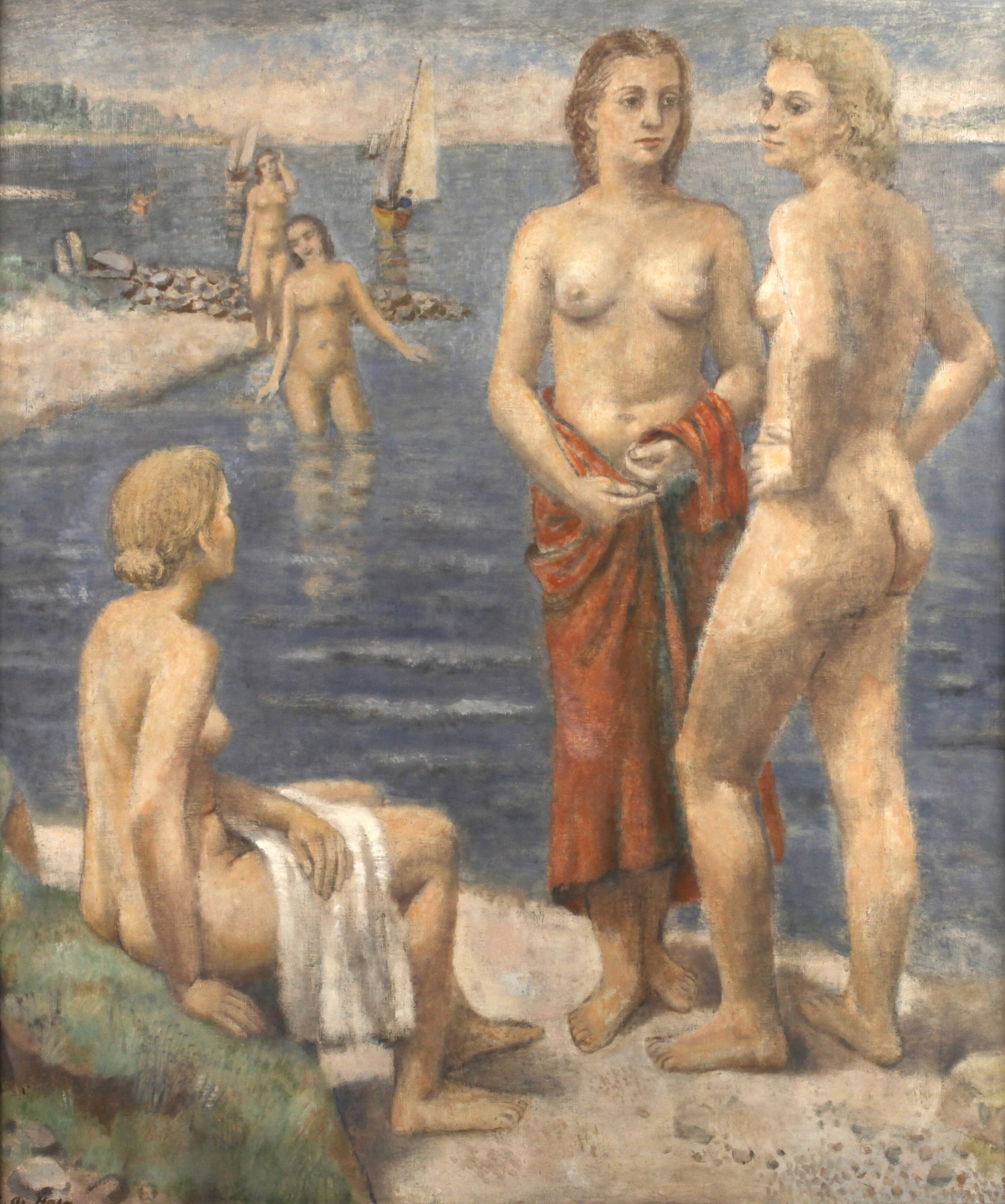 Adolf de Haer, "Badende Mädchen am Rhein"