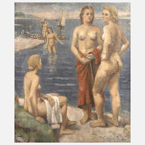 Adolf de Haer, "Badende Mädchen am Rhein"