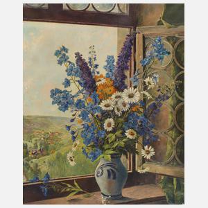 Willi Freitag, Sommerblumenstrauß im Fenster
