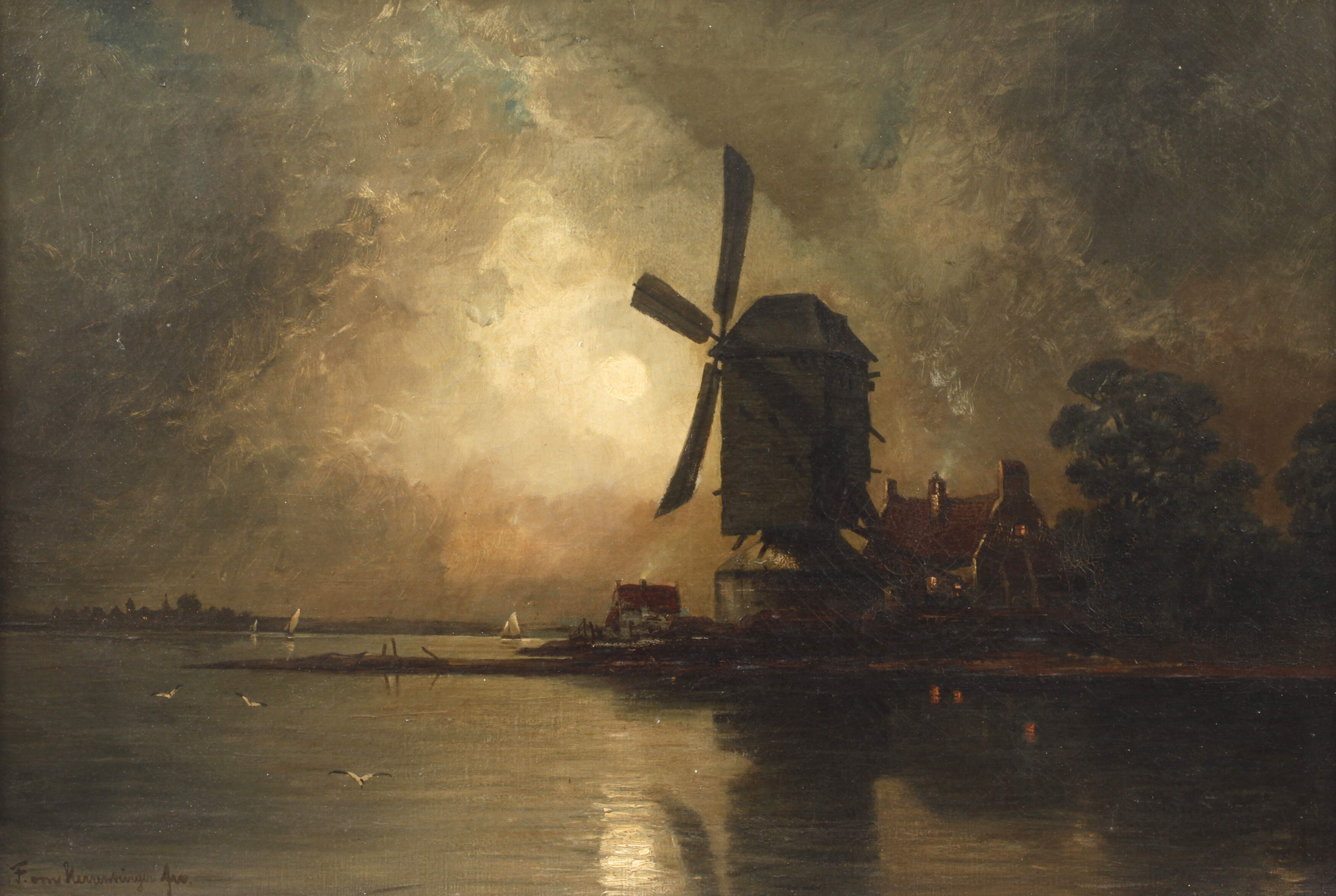 F. von Herrenburger, Windmühle im Mondenschein