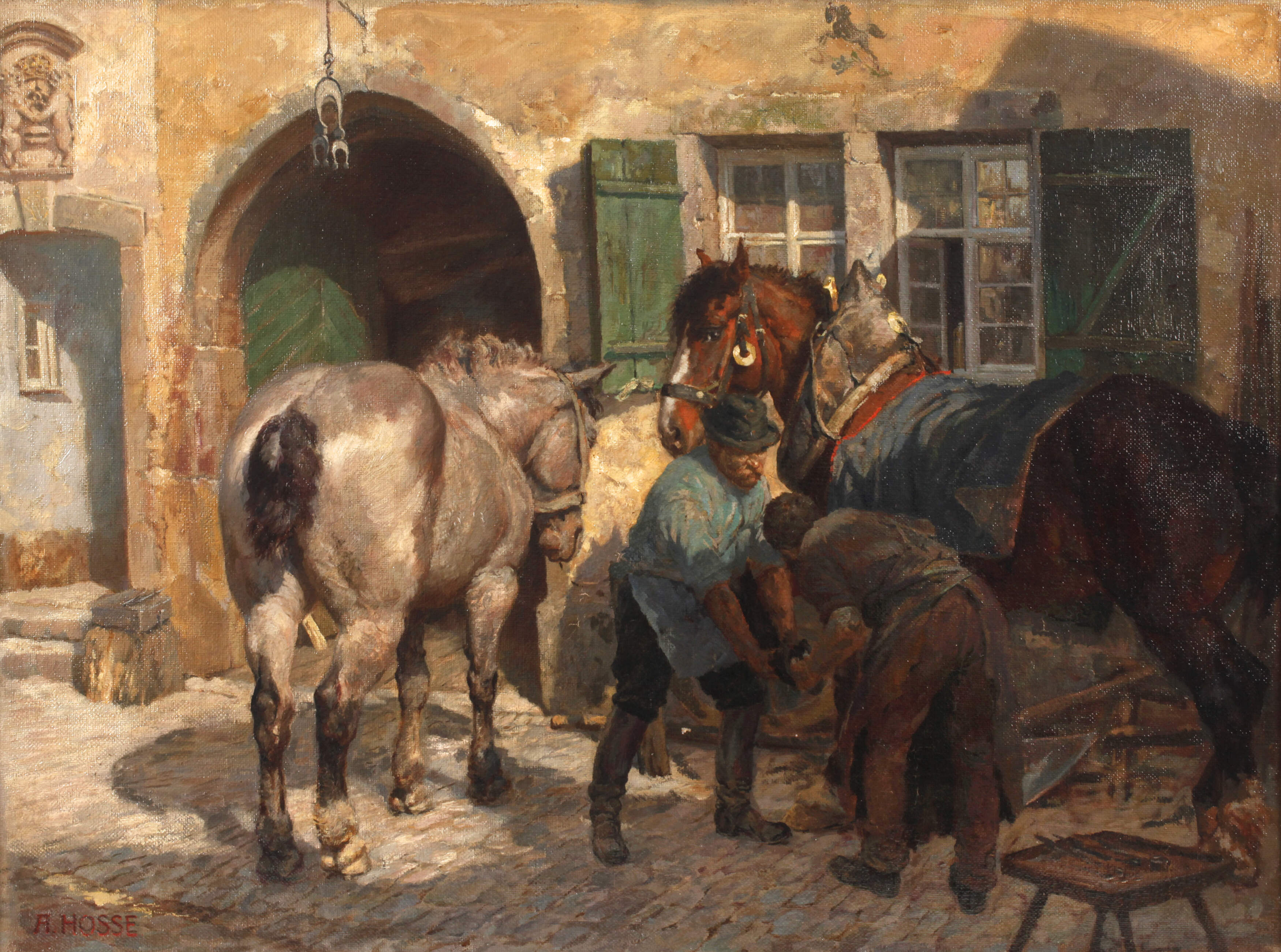 Adolf Hosse, Pferde beim Hufschmied