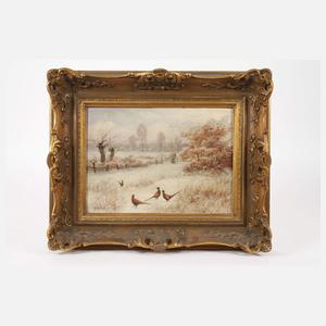 A. Mötsch, Fasane in Winterlandschaft