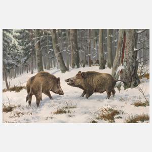 Friedrich Reimann, Wildschweine im Winterwald