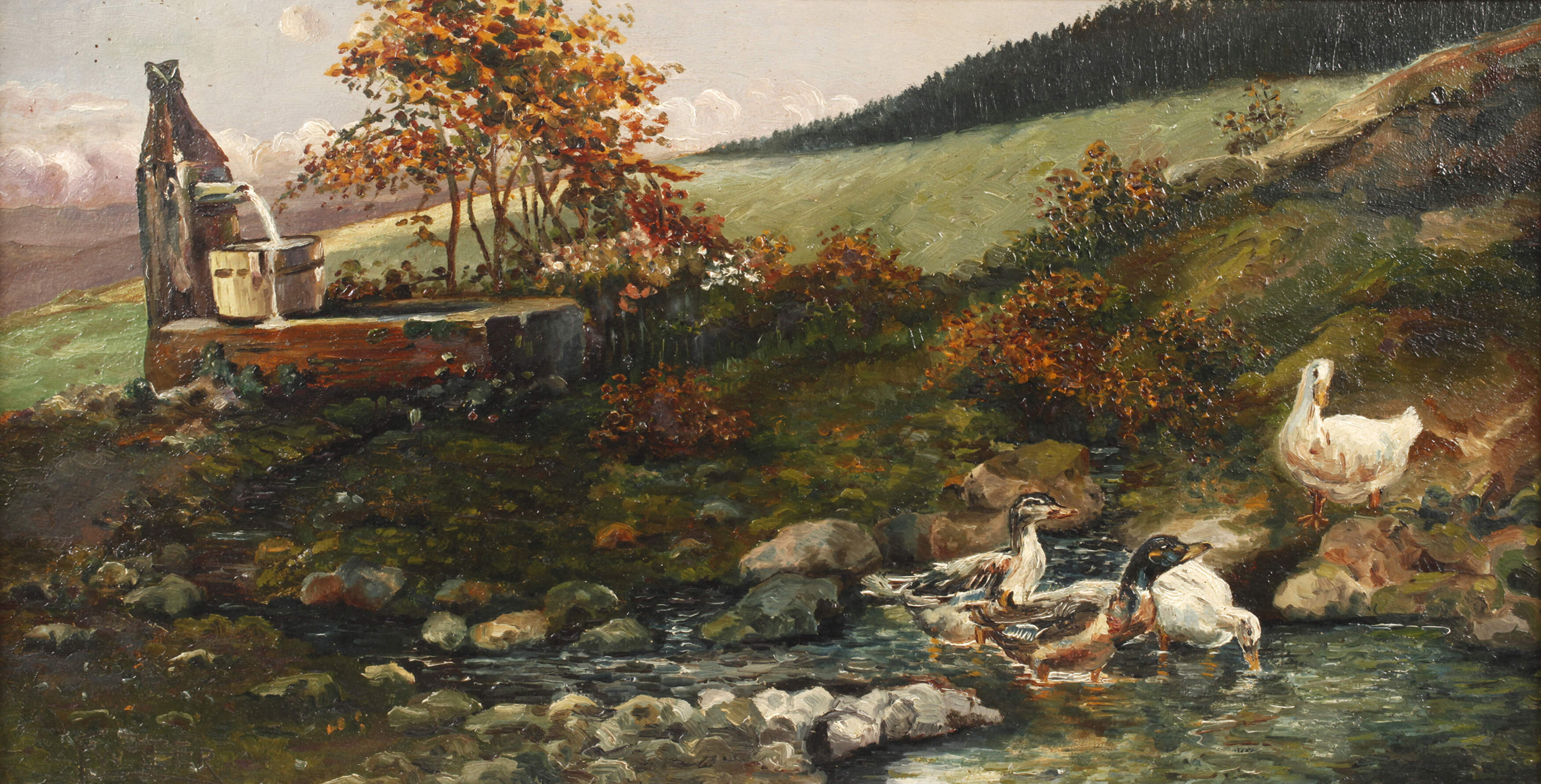 F. Walter, Enten am Brunnen