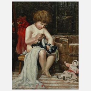 Spielendes Kind mit Katze
