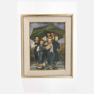 Kinder unter einem Schirm