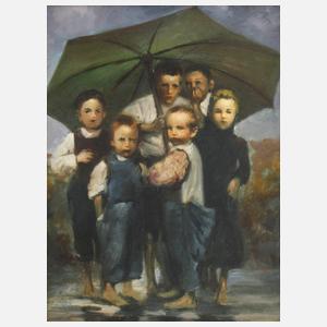 Kinder unter einem Schirm