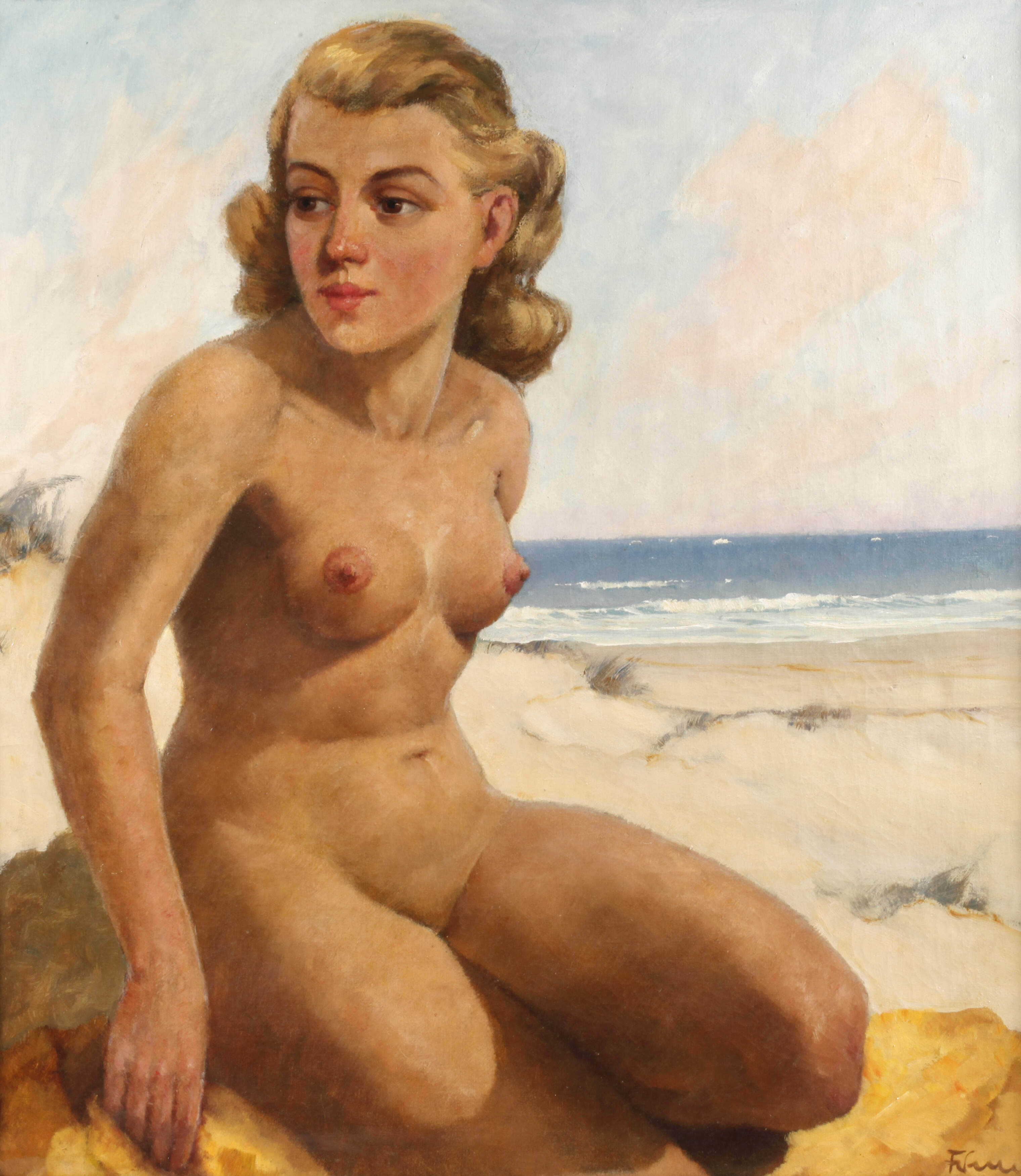 Mädchenakt am Meeresstrand