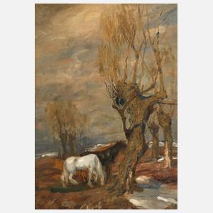 Pferde in vorfrühlingshafter Landschaft