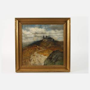 Bergige Landschaft mit Tempelanlage