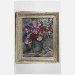 Herbstblumenstrauß im Steinguttopf