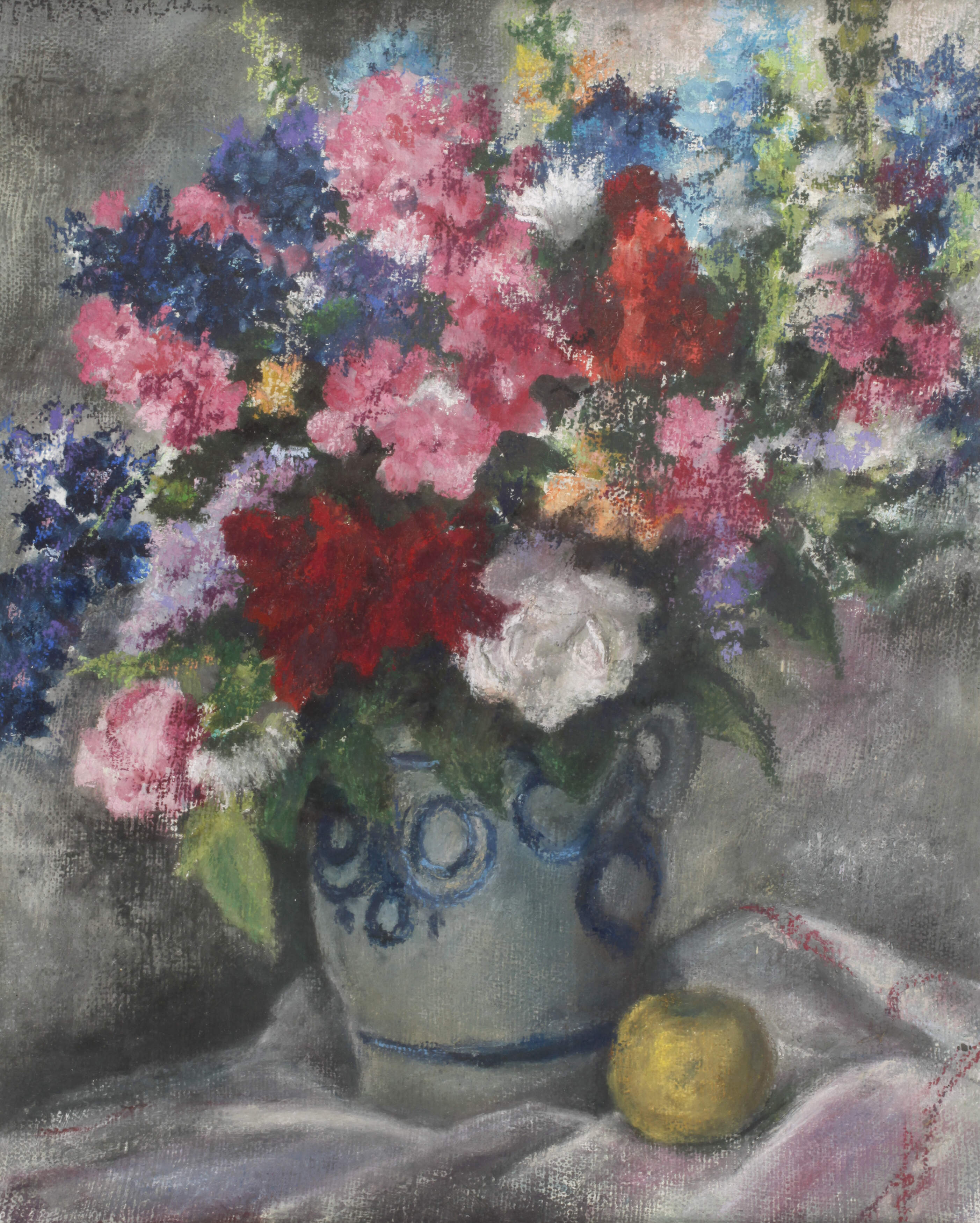 Herbstblumenstrauß im Steinguttopf