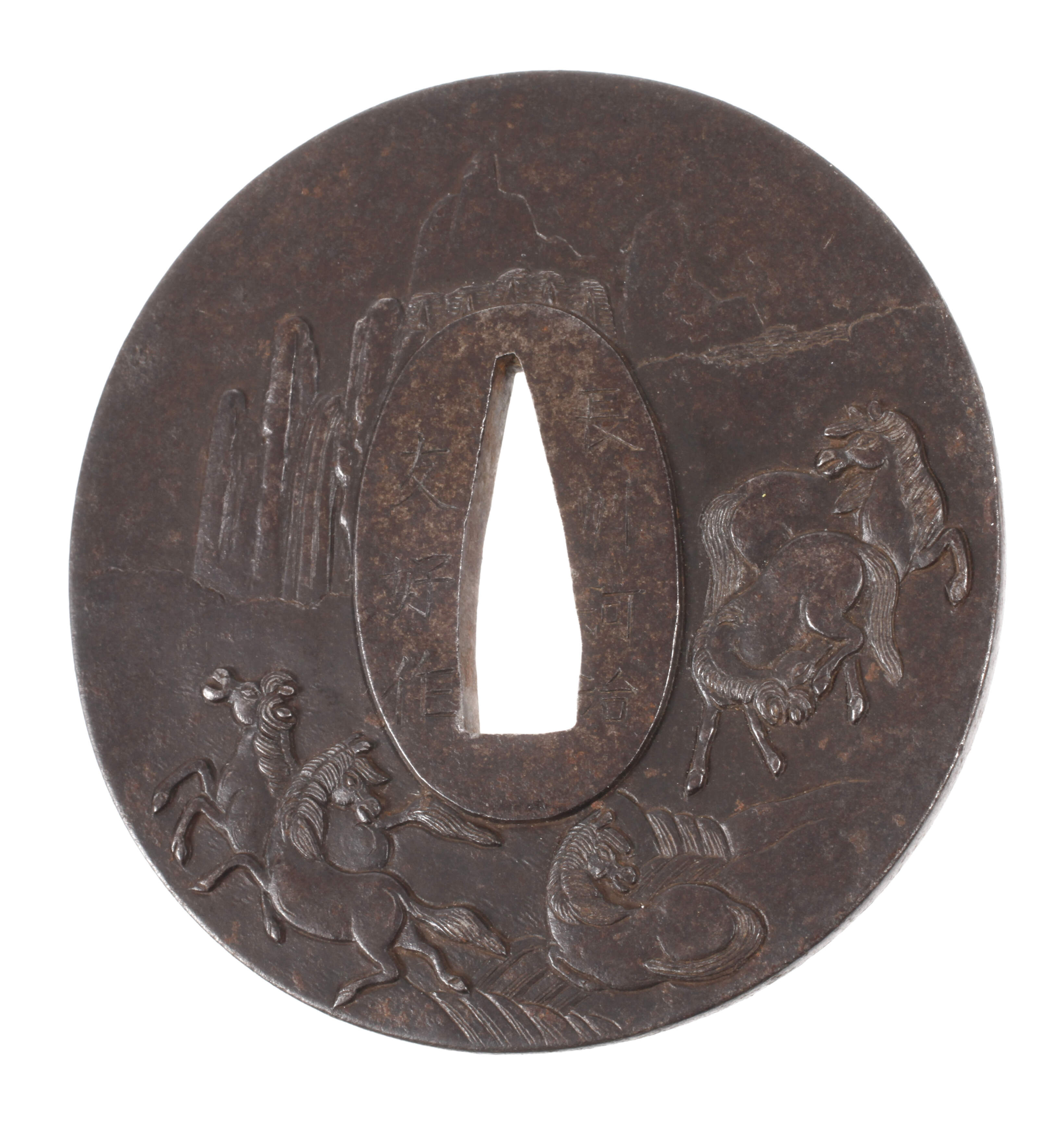 Tsuba mit Landschaftsmotiv