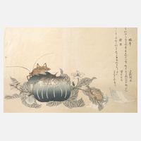Kitagawa Utamaro, "Landschnecke und Riesenkäfer"111