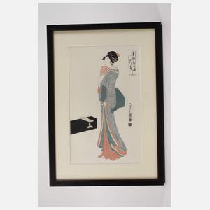 Hosoda Eishi, Kurtisane mit Fächer