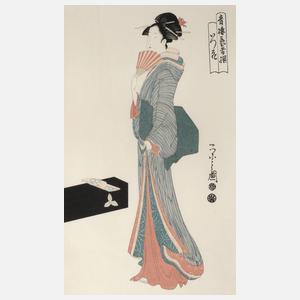 Hosoda Eishi, Kurtisane mit Fächer
