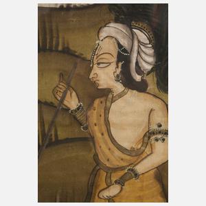 Paar indische Seidenmalereien