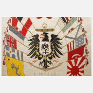 Gerahmte Seidenstickerei Deutsche Kolonien