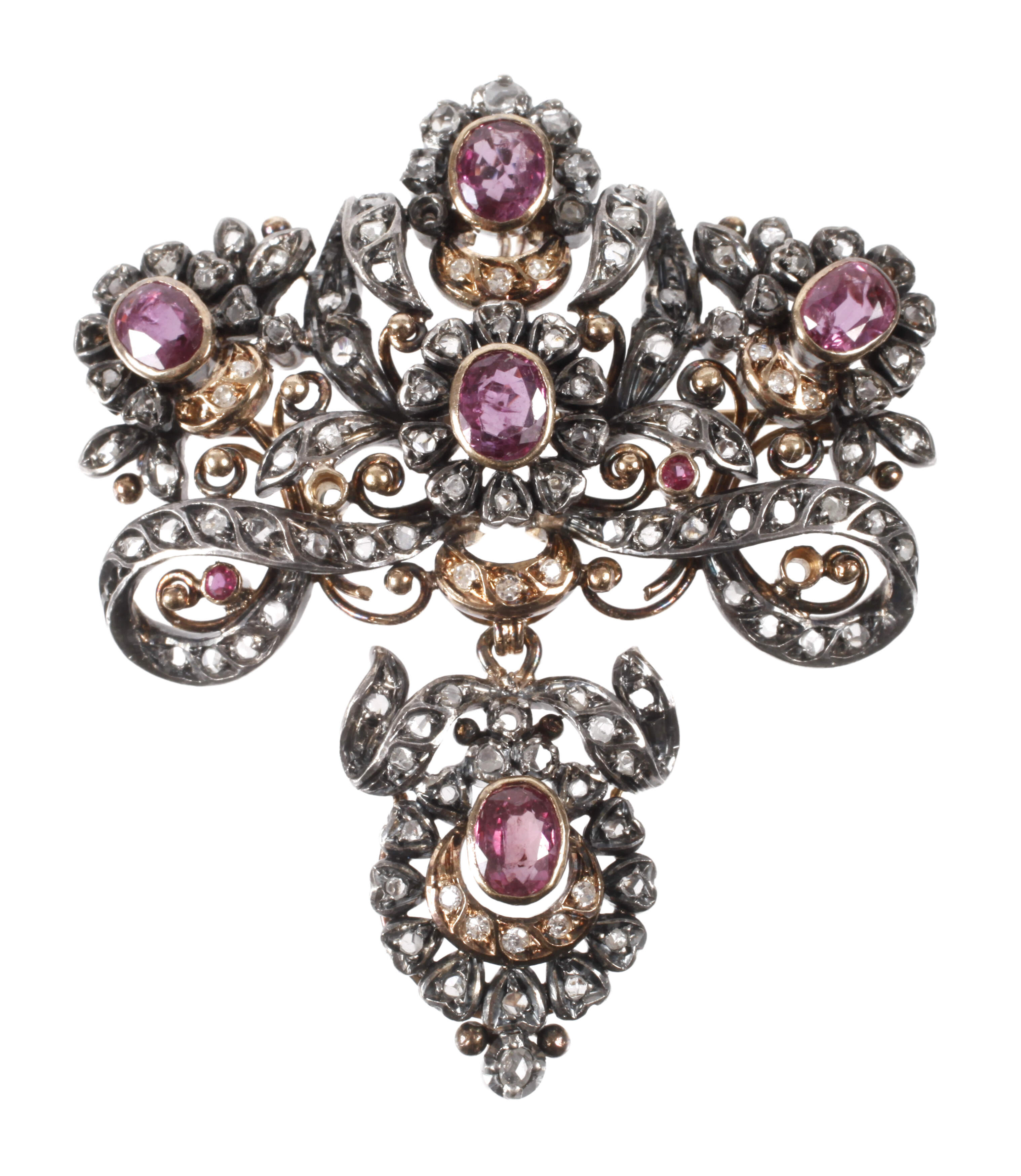 Historische Brosche mit Rubinen und Diamanten
