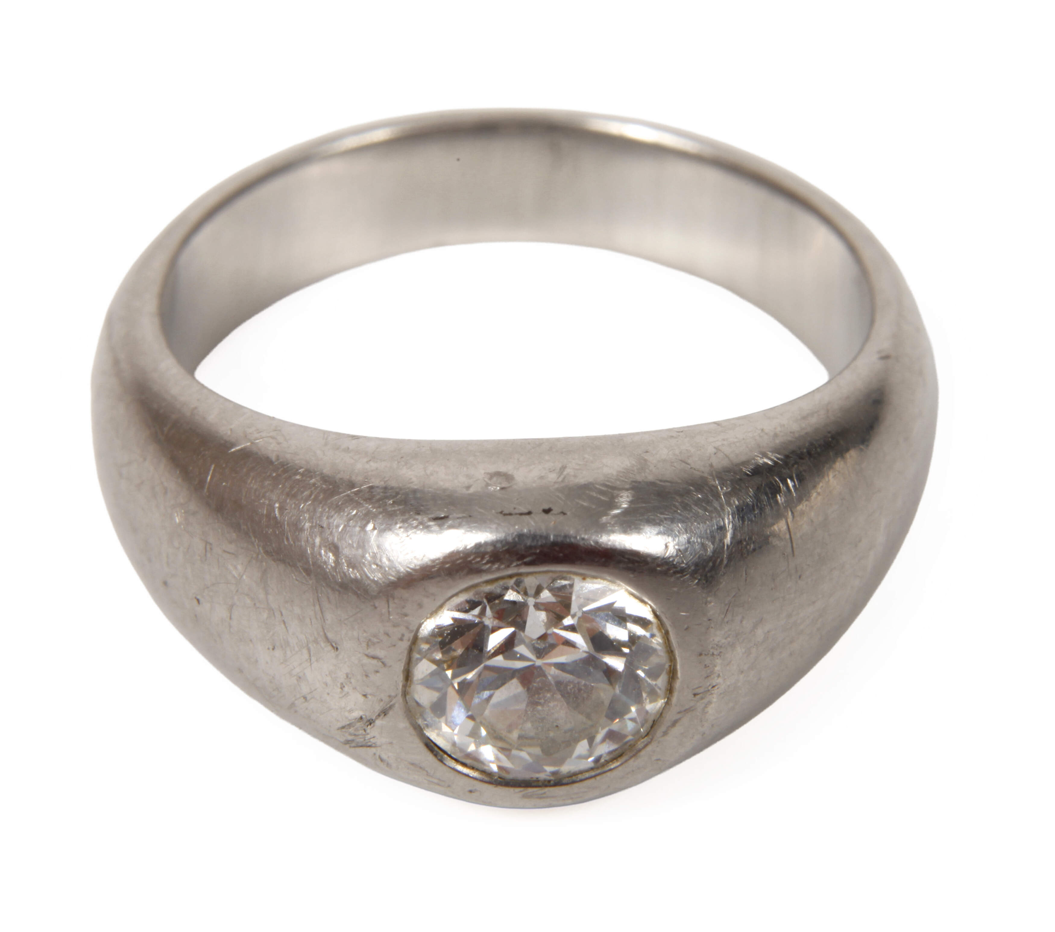 Bandring Platin mit Altschliffdiamant von ca. 1,5 ct