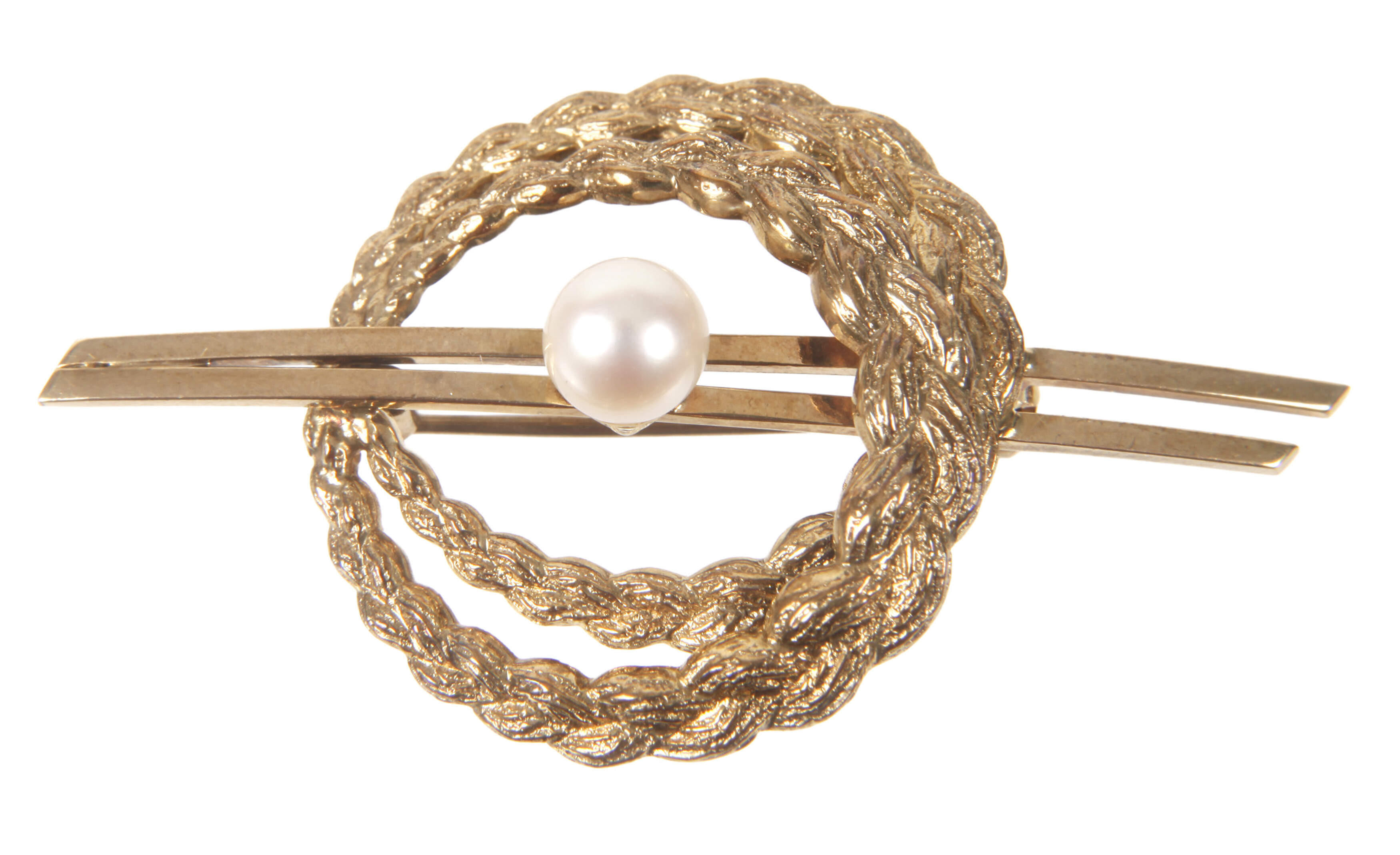 Goldbrosche mit Perle