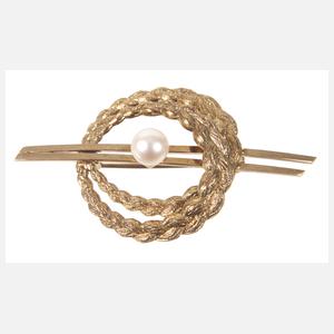 Goldbrosche mit Perle