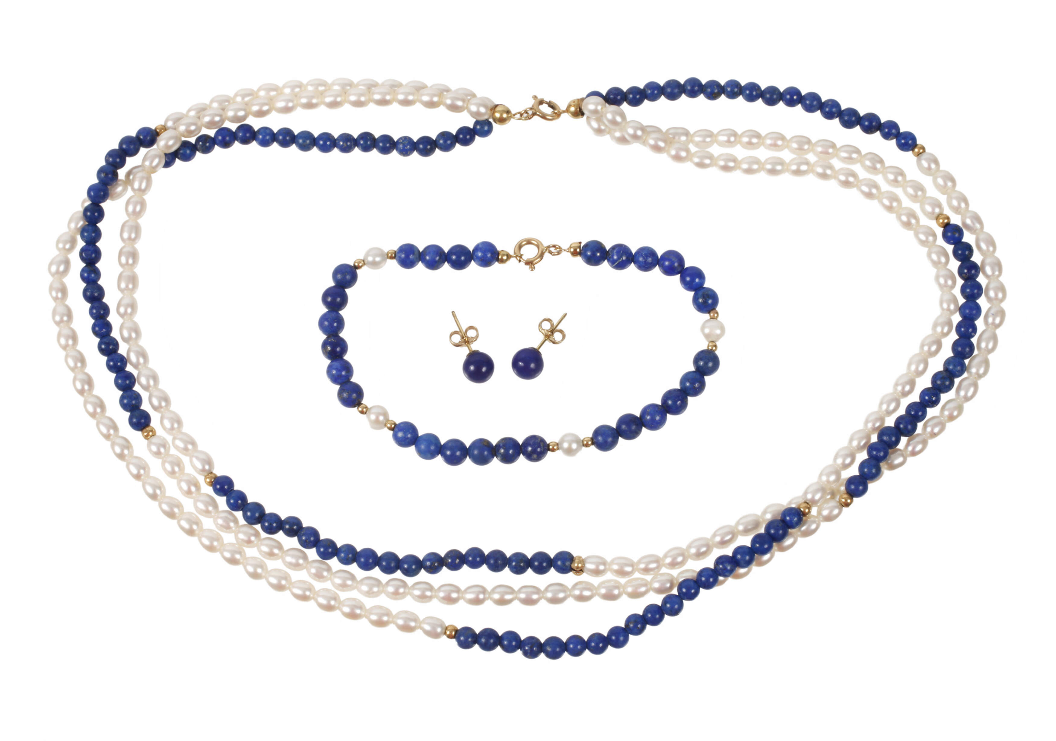 Schmuckset mit Lapislazuli und Perlen