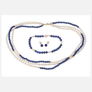 Schmuckset mit Lapislazuli und Perlen