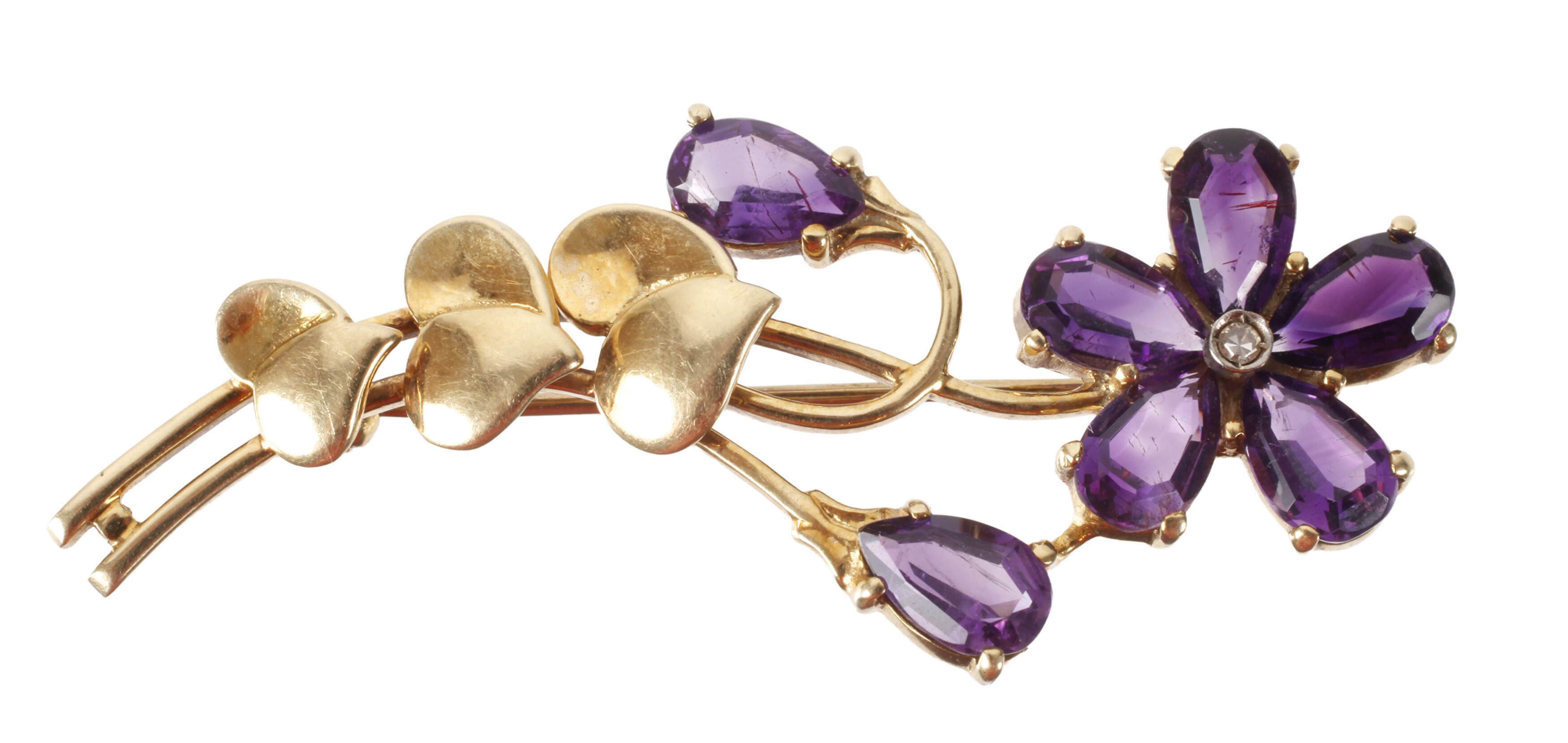Blütenbrosche mit Amethysten