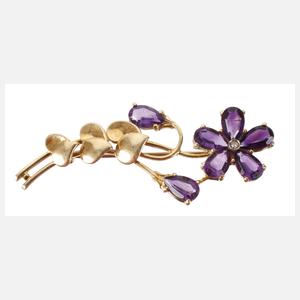 Blütenbrosche mit Amethysten