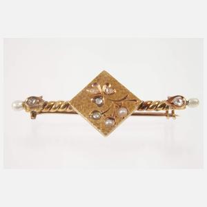 Brosche mit Diamanten und Perlen