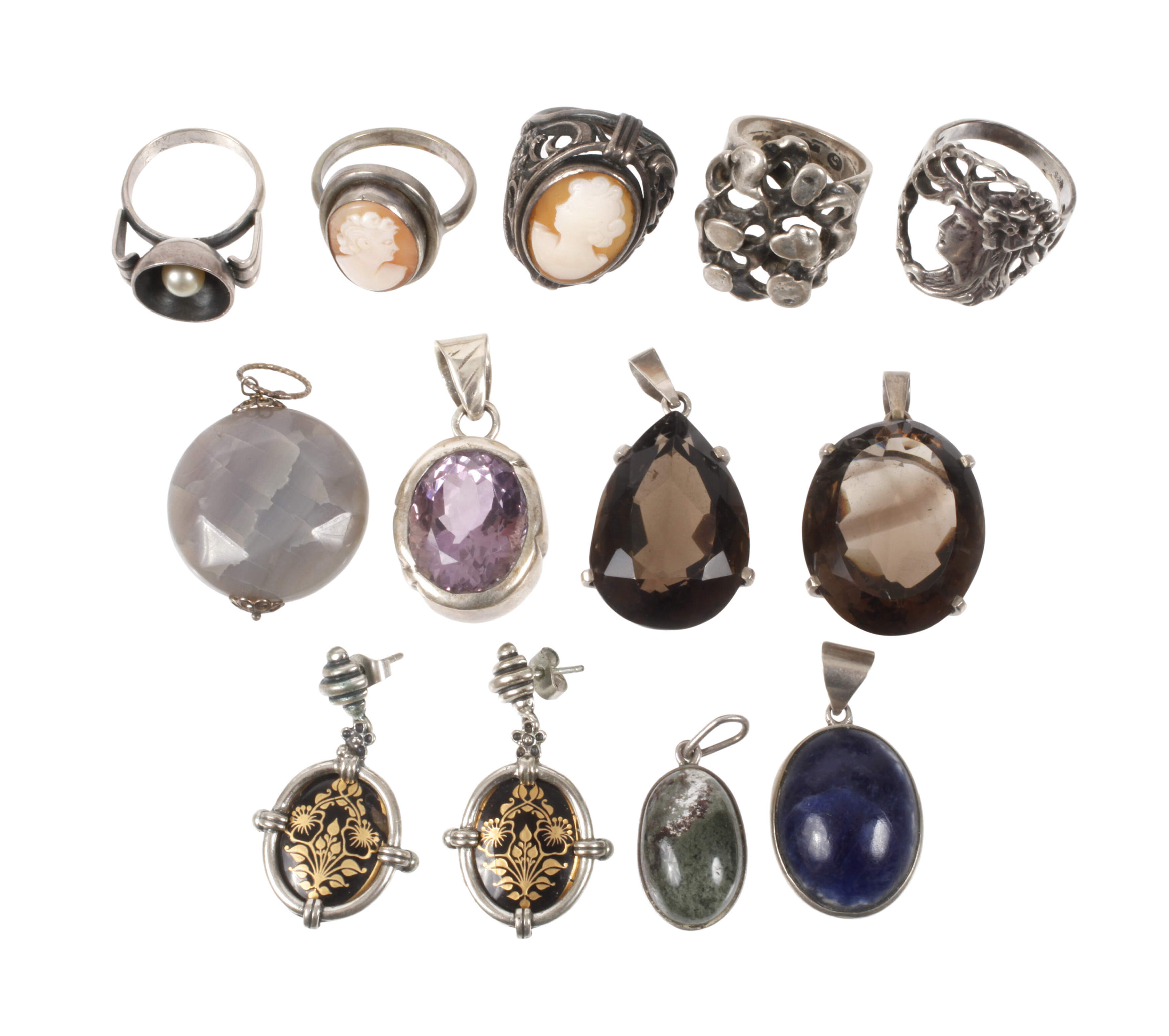 Konvolut Silberschmuck mit Steinbesatz