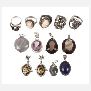 Konvolut Silberschmuck mit Steinbesatz