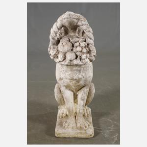 Gartenfigur Hund mit Blumenkorb