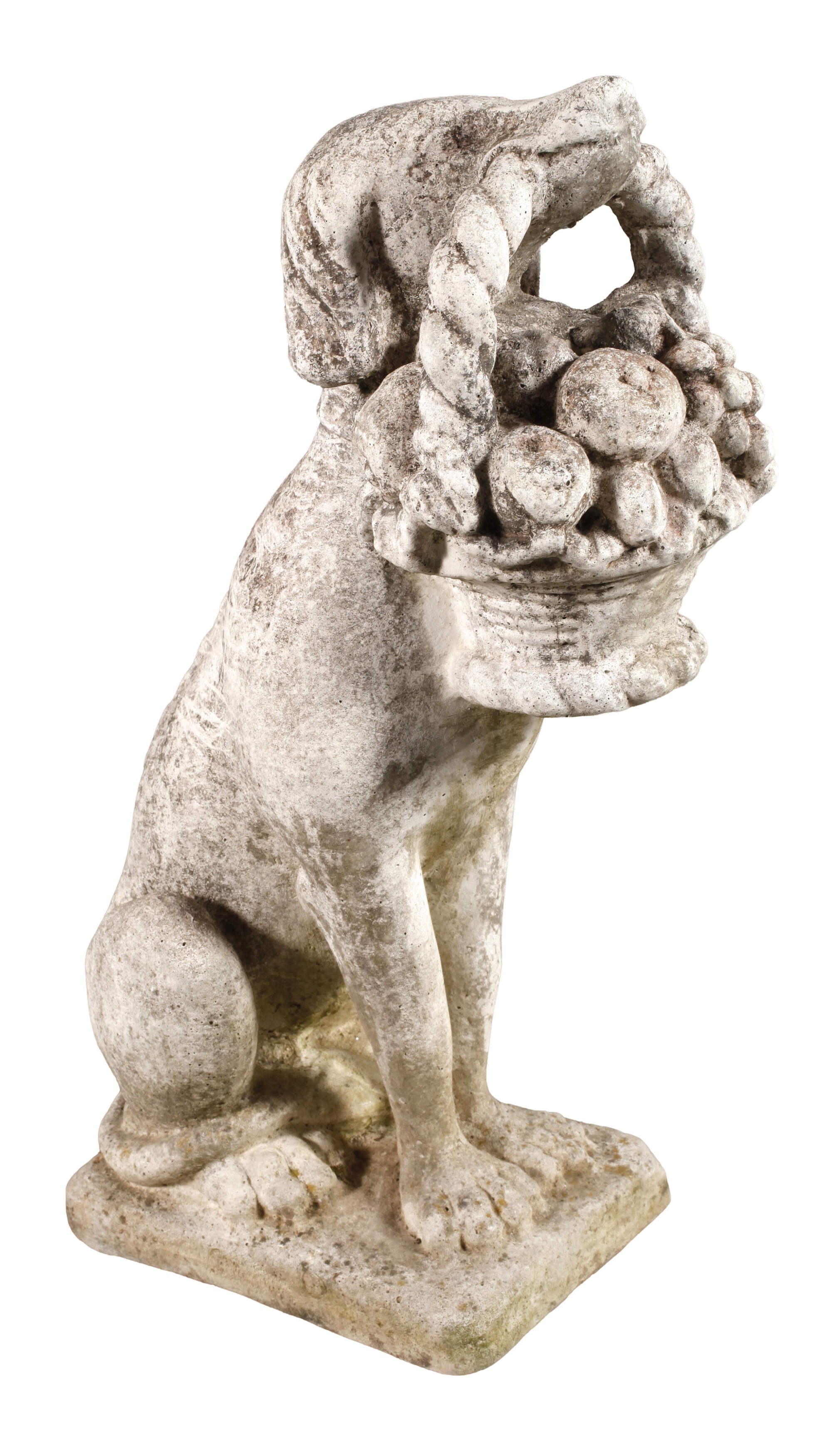 Gartenfigur Hund mit Blumenkorb
